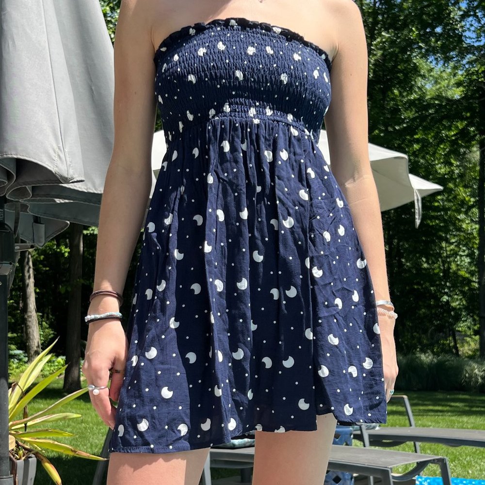 Blue Moon-Printed Strapless Dress